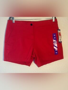 Nautica Red Preppy Cotton Stretch Twill Shorts 5" INSEAM NWT Size 14